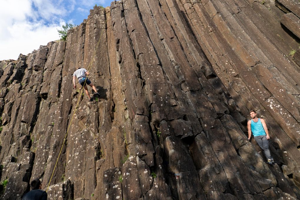 Climbers ascend and descend the Skinner Butte Columns in Eugene, Ore., earlier this month. The Pacific Northwest has become a coronavirus hot spot. (Washington Post photo by Melina Mara).