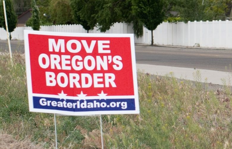 A sign in Ontario, Ore., supporting the movement for counties to secede from Oregon and become part of the state of Idaho, May 21, 2021. In nonbinding elections, parts of eastern Oregon said they wanted to join Idaho. The conservative region has long felt alienated from the liberal politics of Oregon’s population centers. (Alex Hecht/The New York Times) XNYT192 XNYT192