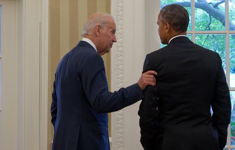 FILE — President Barack Obama and Vice President Joe Biden in the Oval Office of the White House in Washington, before going into the Rose Garden to speak in reaction to a Supreme Court ruling on the Affordable Care Act, on June 25, 2015. Republicans in Congress have largely abandoned efforts to repeal the law. With the latest Supreme Court ruling, health policy now shifts to new territory. (Stephen Crowley/The New York Times)