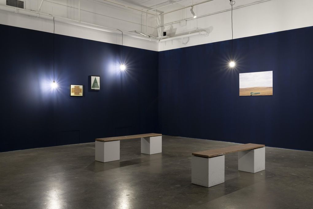 Installation view of “Enter the Portal” gallery in “Queer Imagination,” with artwork by Berette S Macaulay (right) and Meshell Sturgis (left), at UW’s Jacob Lawrence Gallery. (Jueqian Fang)
