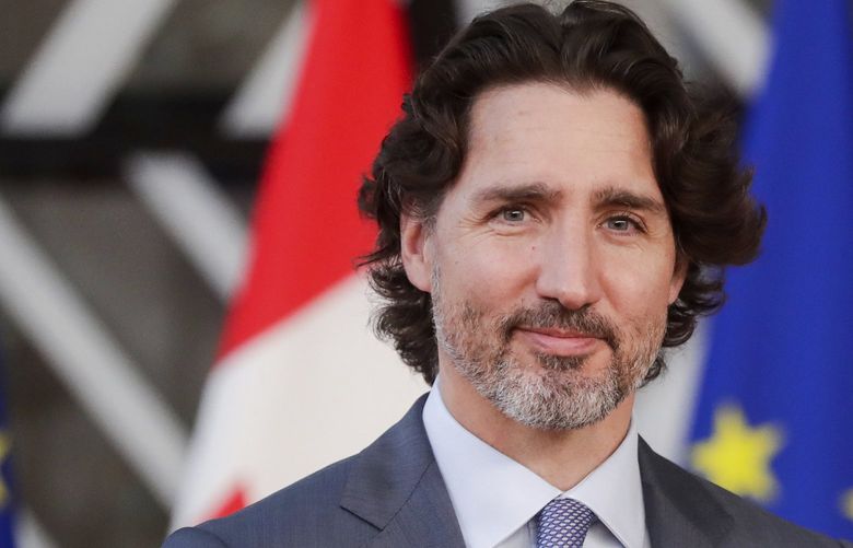 Canada’s Prime Minister Justin Trudeau arrives for an EU-Canada summit at the European Council building in Brussels, Monday, June 14, 2021. (Stephanie Lecocq, Pool via AP) BRU550 BRU550