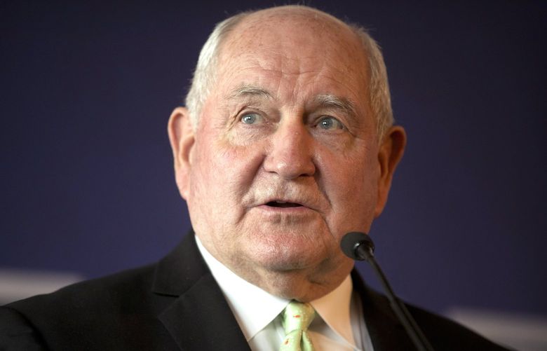 U.S. Secretary of Agriculture Sonny Perdue speaks at an event to celebrate the re-introduction of American beef imports to China in Beijing, Friday, June 30, 2017. (AP Photo/Mark Schiefelbein, Pool)