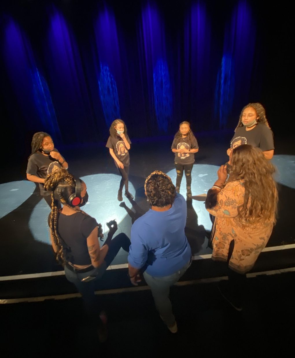 ELEVATE youth performers — from left, Maya Michelle Russell, Deasia Gordon, Estrella Gonzales-Sanders and Nyshae Griffin — discuss their spoken-word performances at the Paramount Theatre. (Courtesy of Seattle Theatre Group)