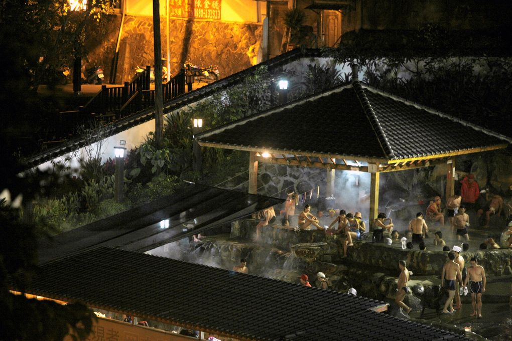 Bathers at the Beitou outdoor public baths, located in a northern district of Taipei, in January 2010. Developed as a hot spring resort during the Japanese era (1895-1945), the destination remains popular for accommodations, and proximity to Yangmingshan National Park. (Christie Johnston / The New York Times)
