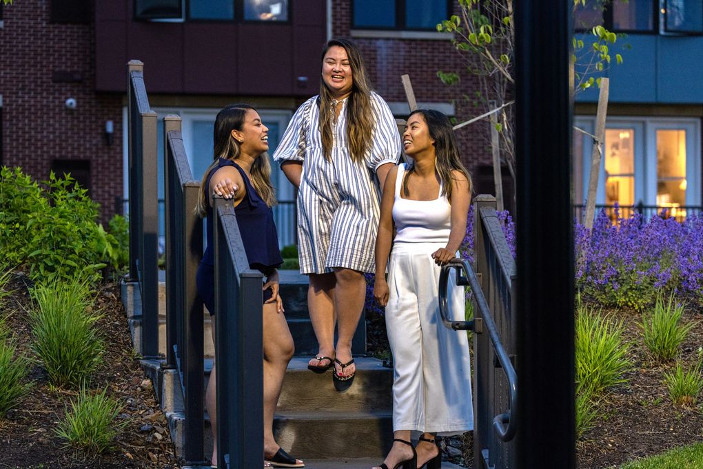 From left: Sisters Avidale, Rovi and Vyandez Balazat moved into the same apartment building in Bayonne, New Jersey, during the pandemic. (Tom Sibley / The New York Times)