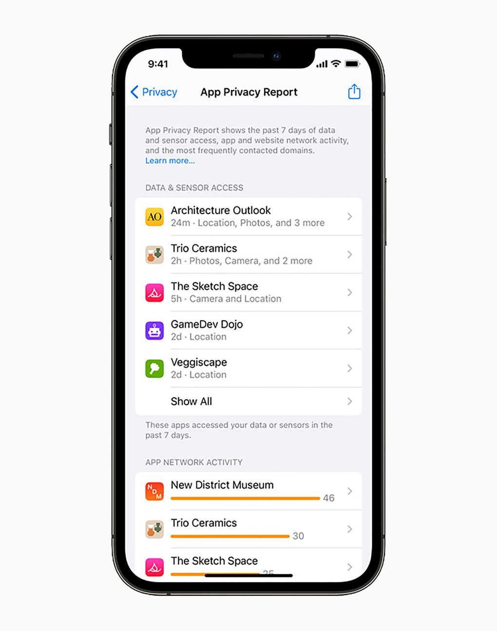 Apple’s app privacy report is a window into apps’ access to data and sensors. (Apple via The New York Times)