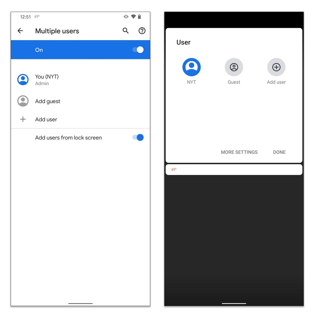 To keep other people out of your apps, add a guest account (or set up another user) that you can quickly switch to when someone wants to use your phone. (Google)