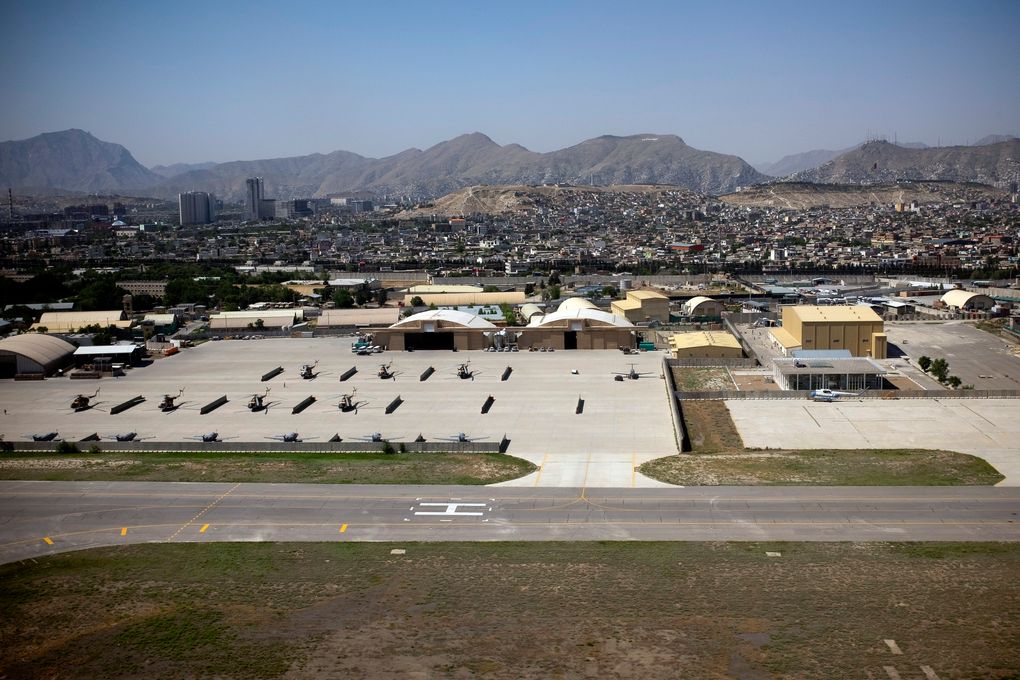 A view of the military side of the Kabul airport, which Afghan Air Force Maj. Naiem Asadi had never seen from the civilian side, on June 1, 2021. (Kiana Hayeri / The New York Times)