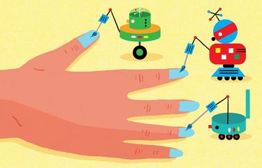 Start-ups are using technology to take a robotic approach to manicures, offering a simple way to provide foolproof nail polish. (James Yang/The New York Times) — NO SALES; FOR EDITORIAL USE ONLY WITH NYT STORY SLUGGED ROBOT MANICURES BY ELLEN ROSEN FOR JUNE 1, 2021. ALL OTHER USE PROHIBITED. —