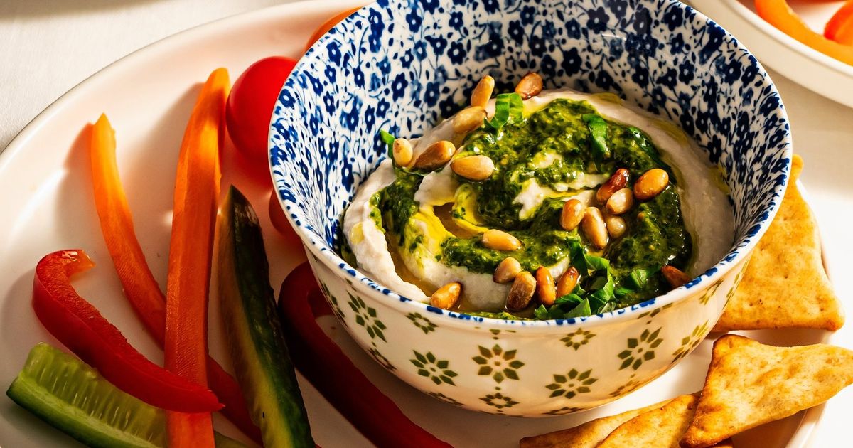 A generous dollop of lemony pesto brightens this creamy white bean dip