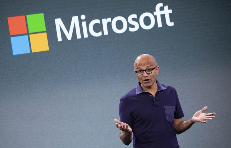 FILE – In this Oct. 2, 2019 file photo, Microsoft CEO Satya Nadella talks during a company event in New York.  Nadella said in June 2020 that the tech company would double the number of Black and African American managers, senior individual contributors and senior leaders by 2025. (AP Photo/Mark Lennihan, File)
