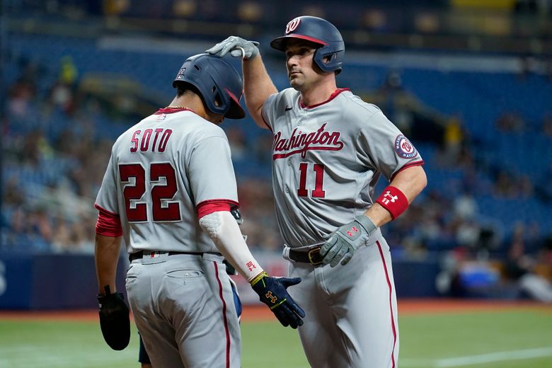 Washington Nationals' No. 13, Starlin Castro, has a 13-game hit