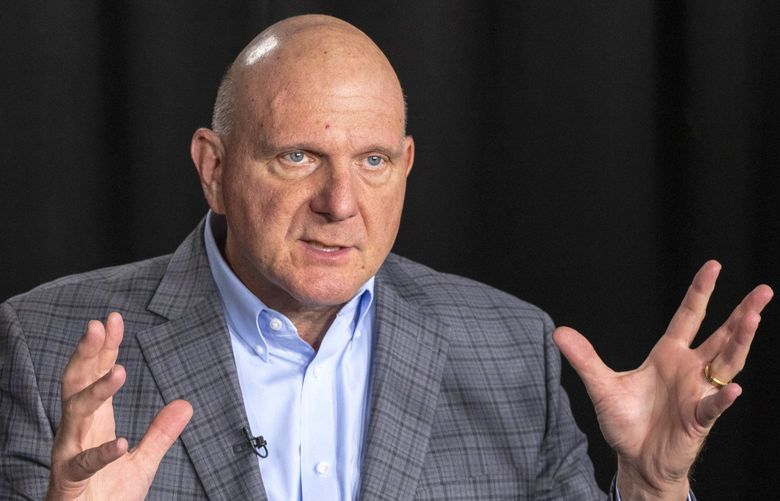 Steve Ballmer, founder of USA Facts, talks during an interview, Thursday, Nov. 14, 2019 in New York. A new poll from The Associated Press-NORC Center for Public Affairs Research and USA Facts finds that regardless of political belief, many Americans say they have a hard time figuring out if information is true. (AP Photo/Mark Lennihan) OTKNYML309