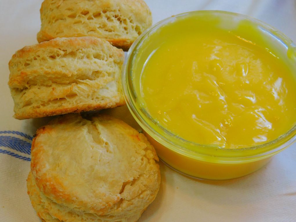 Greek yogurt biscuits pair well with homemade lemon curd for a sweet treat or a summery breakfast. (Detria Turner / Special to The Seattle Times)