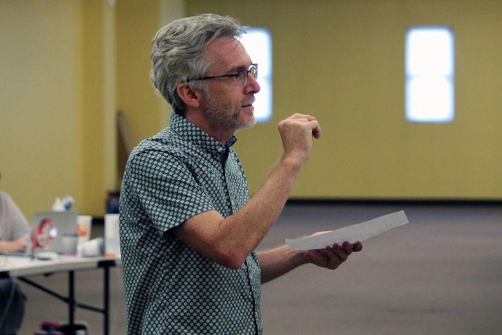 Seattle Shakespeare Company artistic director George Mount leads a rehearsal for “The Comedy of Errors,” a Wooden O production that will mark the return to live performance for the company. (Courtesy Seattle Shakespeare Company)