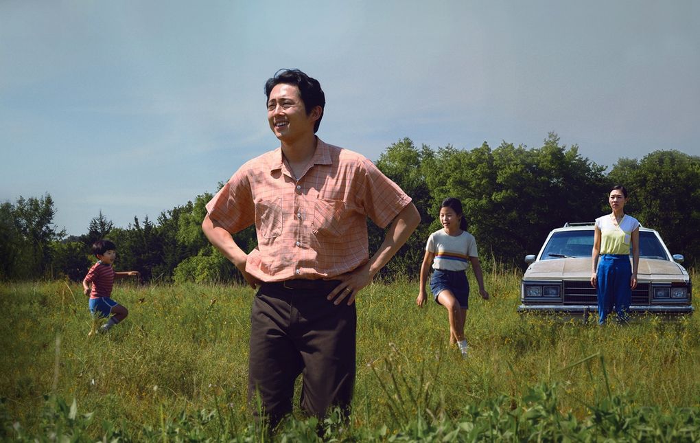 Alan S. Kim, left, Steven Yeun, Noel Cho and Yeri Han in Lee Isaac Chung’s “Minari.” Yeun was the first Asian American nominated for a best actor Oscar, while “Minari” was nominated for six Oscars, including best picture. (David Bornfriend / A24 / TNS)