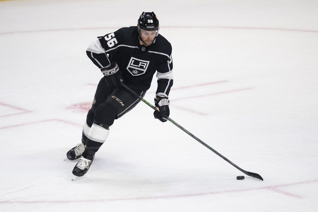 Los Angeles Kings defenseman Kurtis MacDermid in the first period of an NHL hockey game against the Colorado Avalanche Tuesday, Jan. 19, 2021 in Los Angeles. (Kyusung Gong / AP)
