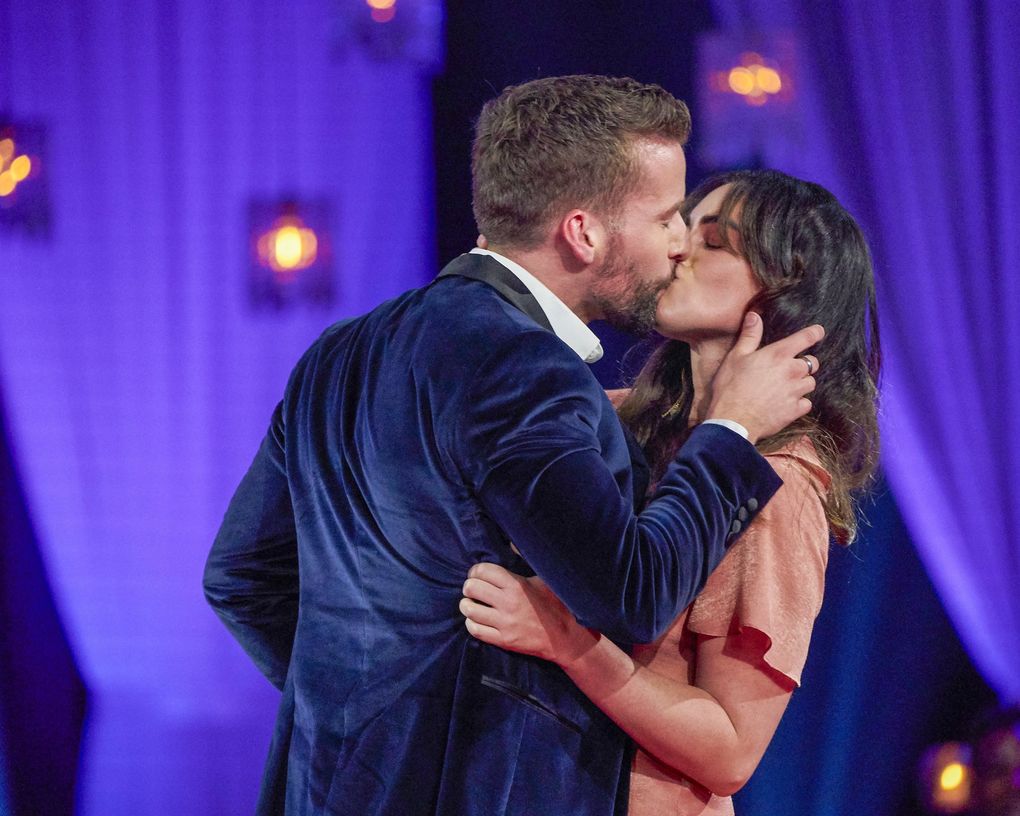 A woman from the audience walked up to Connor Brennan and smooched him on Monday’s “The Bachelorette: The Men Tell All.” (Craig Sjodin / ABC)