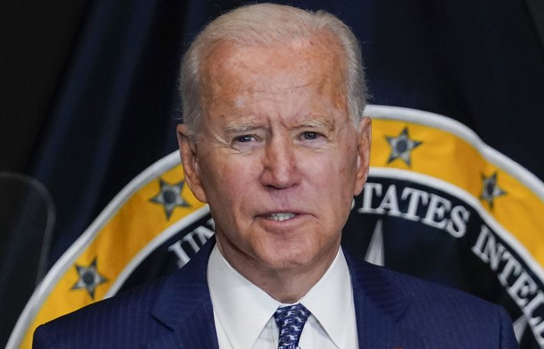 President Joe Biden speaks during a visit to the Office of the Director of National Intelligence in McLean, Va., Tuesday, July 27, 2021. This is Biden’s first visit to an agency of the U.S. intelligence community. (AP Photo/Susan Walsh) VASW404 VASW404