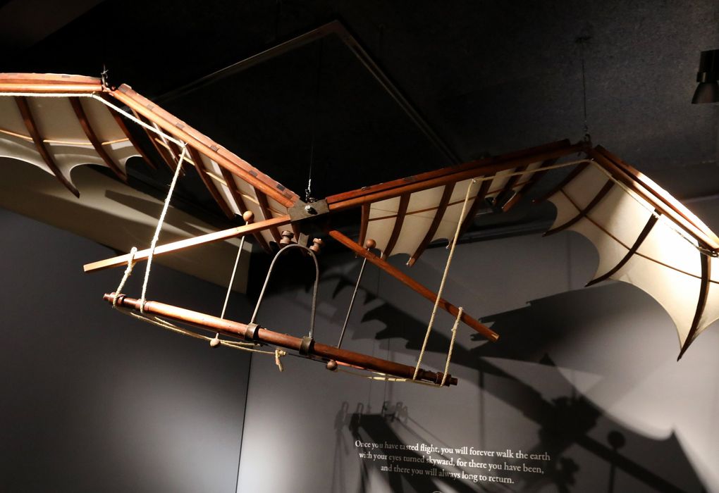 Leonardo da Vinci was fascinated with the possibility of human flight. This model, from one of his designs of a flying machine, would flap its wings, while the pilot would lie flat in it. (Alan Berner / The Seattle Times)