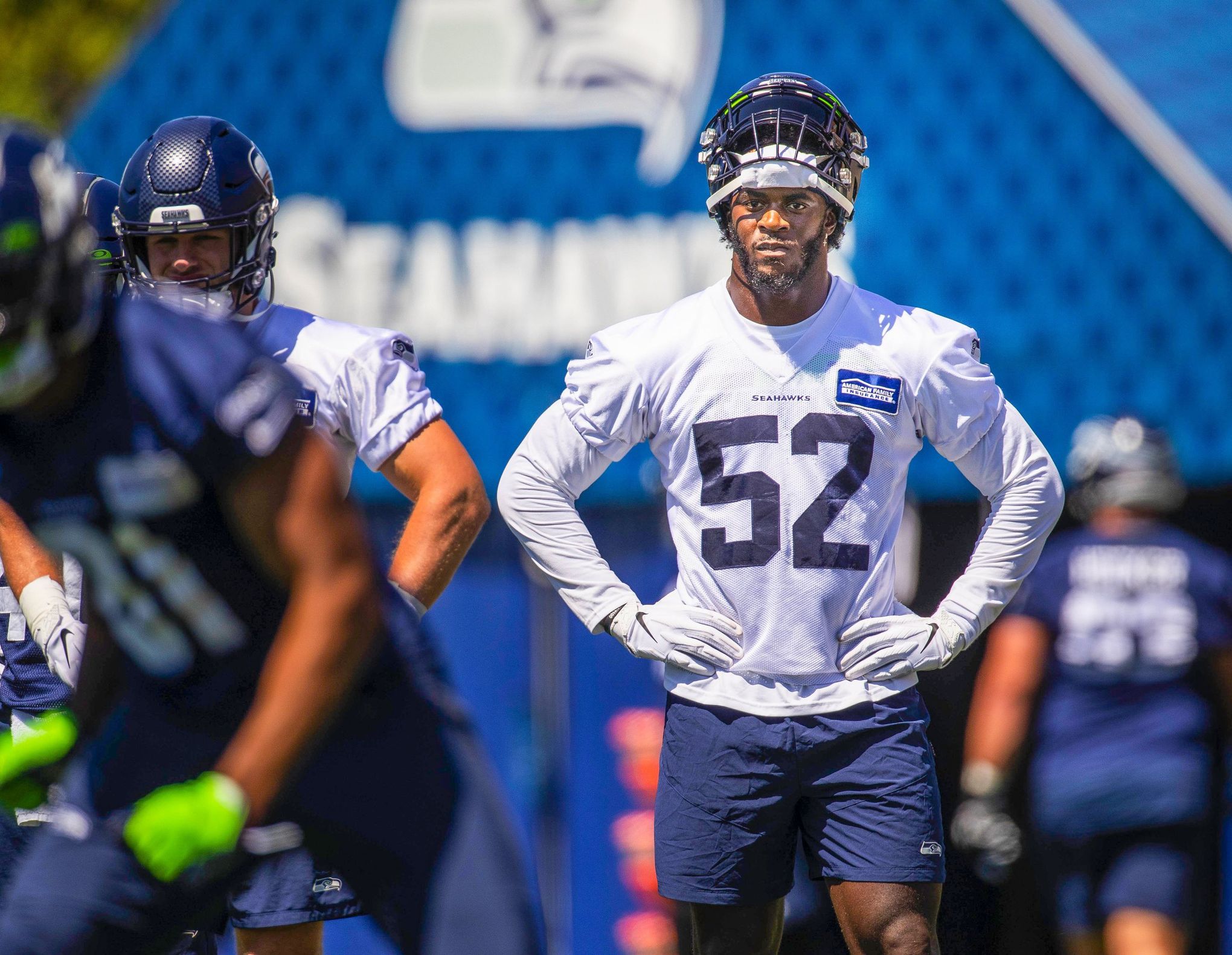 Seahawks LB Darrell Taylor runs onto the field after an