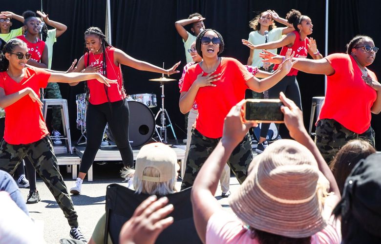 Beyond! Teen Summer Musical’s production of “Story of an Off-Brand Band†at Jefferson Park in the Beacon Hill neighborhood of Seattle Thursday July 29, 2021. Longtime directors of Teen Summer Musical Michelle Lang-Raymond and Isiah Anderson recently co-founded a new nonprofit theatre organization called Acts on Stage, which produced Beyond! Teen Summer Musical with support from Seattle Parks and Recreation. Visit https://www.facebook.com/ActsOnStageInc for the full schedule, including outdoor shows in the parks and a few pop-ups and indoor shows as well.