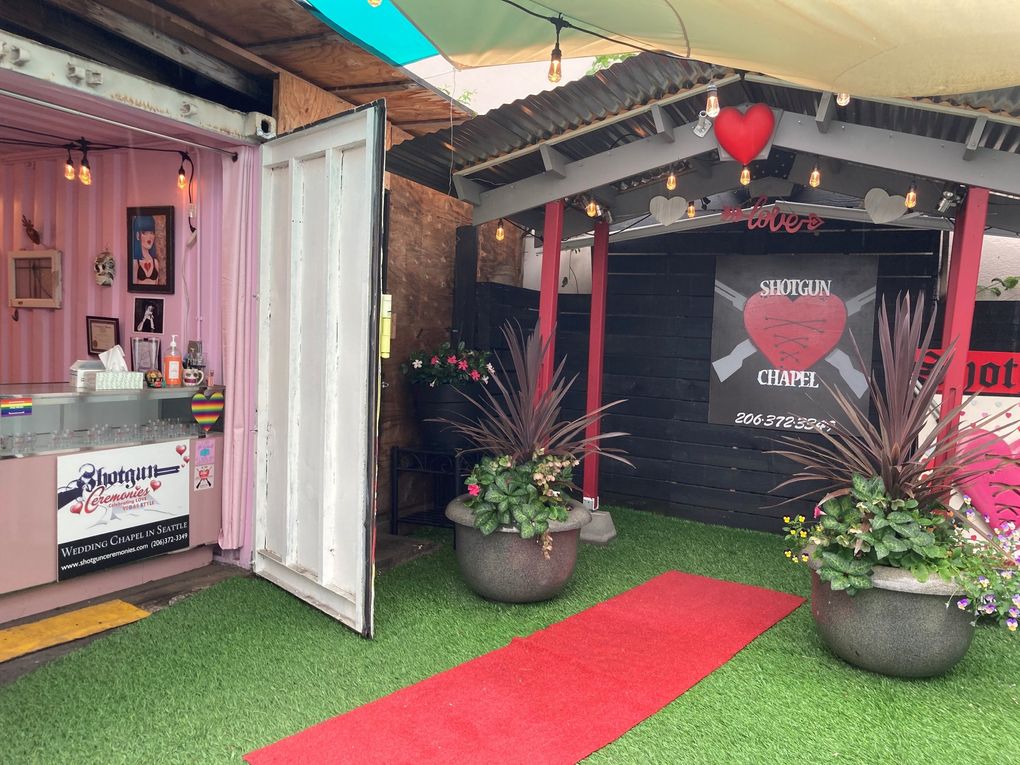 You could theoretically get married at the Shotgun Chapel at the Georgetown Trailer Park Mall. (Amy Wong / The Seattle Times)