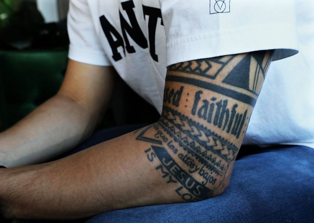 Sounders soccer star Fredy Montero’s tattoos speak to his beliefs. (Alan Berner / The Seattle Times)