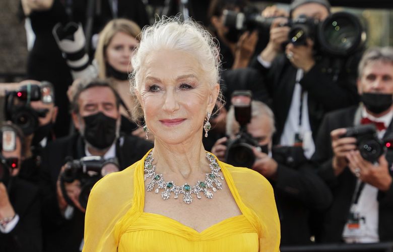 Helen Mirren poses for photographers upon arrival at the premiere of the film ‘Annette’ and the opening ceremony of the 74th international film festival, Cannes, southern France, Tuesday, July 6, 2021. (Photo by Vianney Le Caer/Invision/AP) FRAK285 FRAK285