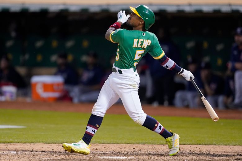 Tony Kemp of the Oakland Athletics at bat against the Seattle