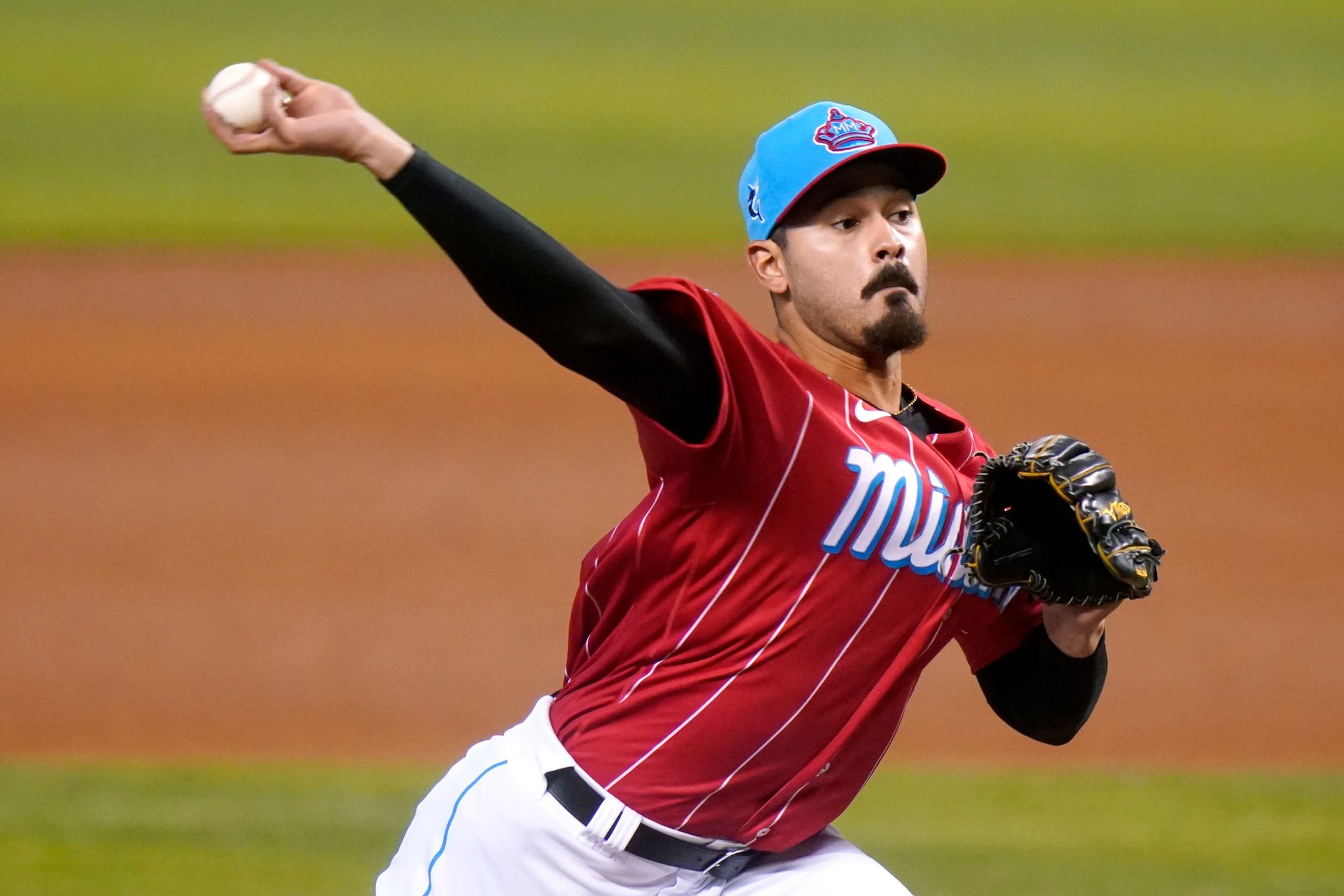 Atlanta Braves pitcher Ian Anderson (36) tosses a pitch during the start of  Major League Baseball