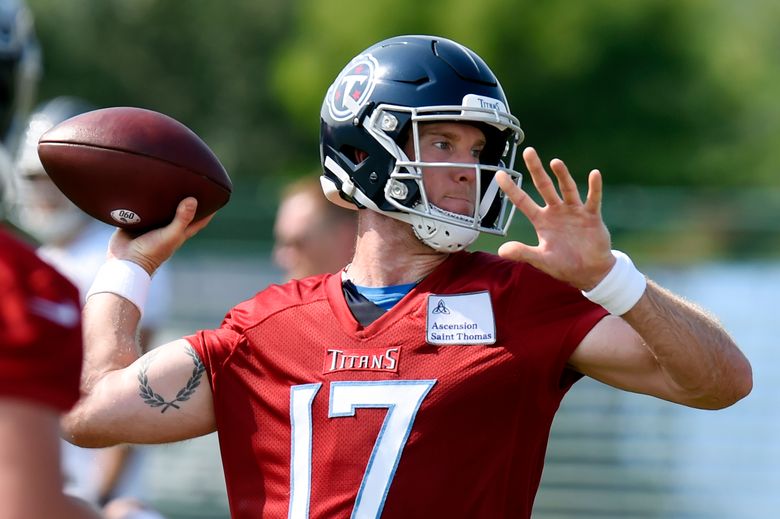 Tennessee Titans quarterback Ryan Tannehill throws during the