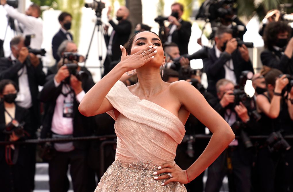 Diipa Khosla poses for photographers upon arrival at the premiere of the film ‘Everything Went Fine’ at the 74th international film festival, Cannes, southern France, Wednesday, July 7, 2021. (AP Photo/Brynn Anderson)