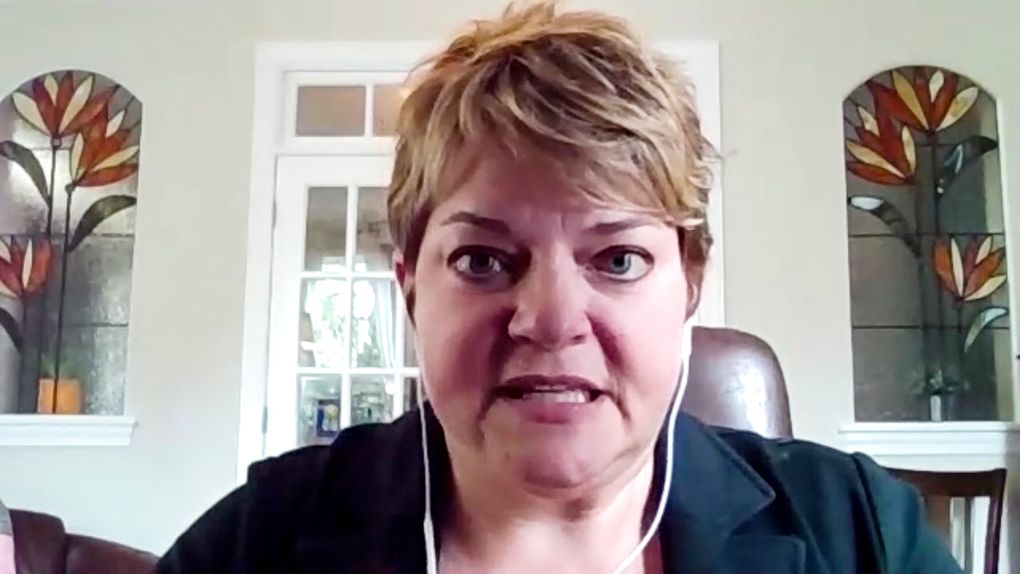 In this image made from video, Michelle Fiscus speaks to the Associated Press from Franklin, Tenn., on Tuesday, July 13, 2021. Fiscus, Tennessee’s top vaccinations official, said she couldn’t stay silent after was she was fired this week amid scrutiny from Republican state lawmakers over her department’s outreach efforts to vaccinate teenagers against COVID-19. (AP Photo)