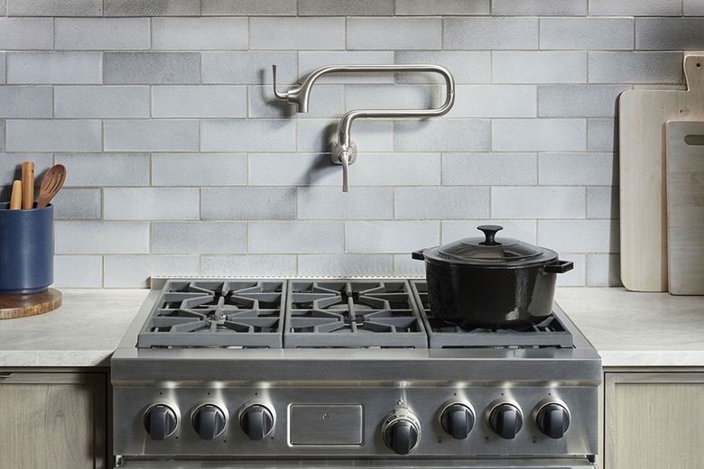 Stove Sink Cooking Utensils Countertop Stove Pots Pans White Wall