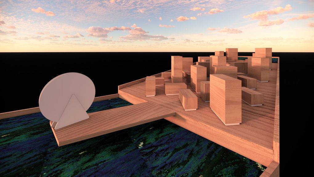The Seattle architectural firm LMN designed a mini-golf hole, shown here in a rendering, inspired by the Seattle downtown waterfront. (Courtesy of LMN Architects)