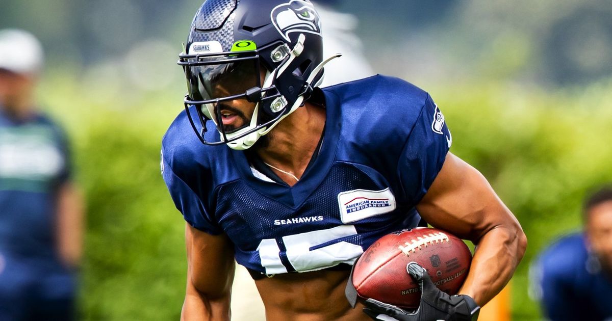 Seattle Seahawks wide receiver John Ursua makes a catch during warmups  before an NFL football preseason game against the Oakland Raiders,  Thursday, Aug. 29, 2019, in Seattle. (AP Photo/Elaine Thompson Stock Photo 