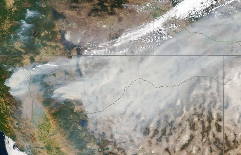 The Dixie Fire burns in Northern California on Sunday, Aug. 8, 2021. (Satellite image ©2021 Maxar Technologies via AP) NYCD101