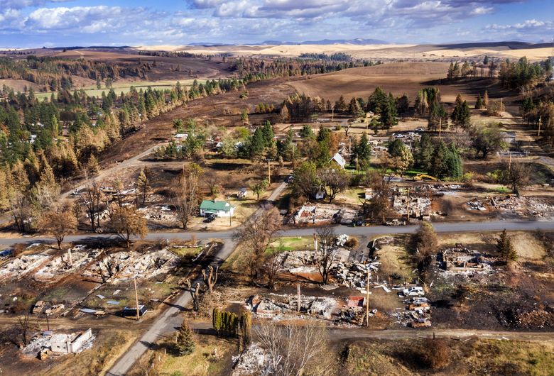 The town of Malden, in Whitman County, lost more than 80% of its homes and buildings Sept. 7, 2020, to a fast-moving blaze started by power lines sparking a fire miles away. (Steve Ringman / The Seattle Times)