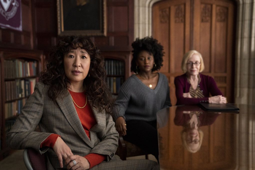 Sandra Oh, Nana Mensah and Holland Taylor in “The Chair.” (Eliza Morse / Netflix)