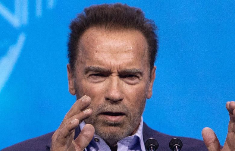 Arnold Schwarzenegger speaks on stage during the fifth “Austrian World Summit 2021” on climate issues, at the Spanish Riding School in Vienna, Austria, on July 1, 2021. (Alex Halada/AFP/Getty Images/TNS) 25142963W 25142963W