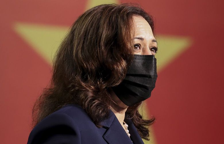 U.S. Vice President Kamala Harris delivers remarks during the official launch of the Centers for Disease Control and Prevention Southeast Asia regional office in Hanoi, Vietnam, Wednesday, Aug. 25, 2021. (Evelyn Hockstein/Pool Photo via AP) GDN303 GDN303