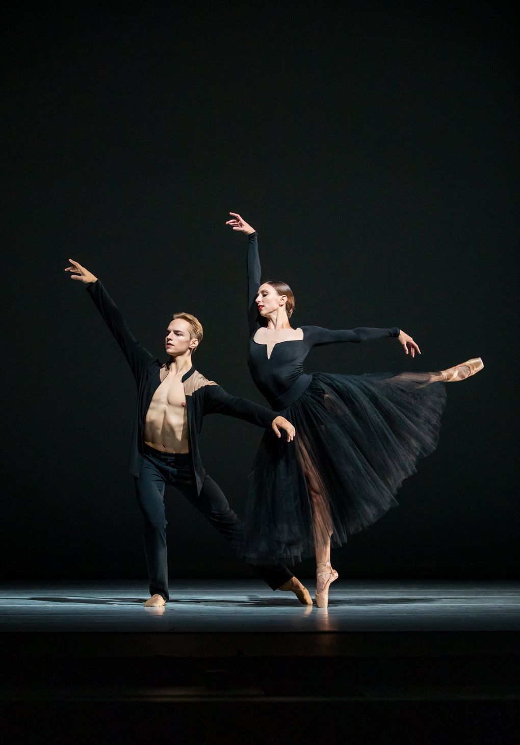 Pacific Northwest Ballet principal dancer Dylan Wald, left, and soloist Elle Macy in Jessica Lang’s “Ghost Variations,” which PNB will be presenting in a triple bill along with works by Ulysses Dove and Alonzo King Nov. 5-7. (Lindsay Thomas)