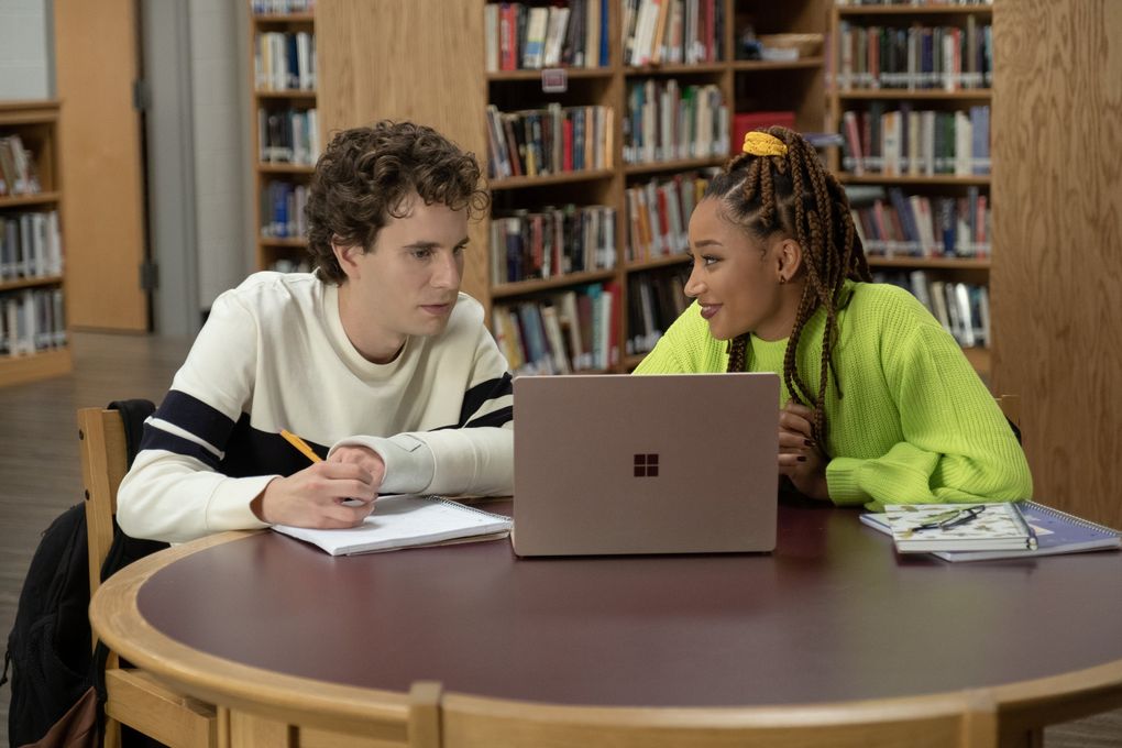 Evan Hansen (left, played by Ben Platt) and Alana Beck (Amandla Stenberg) are the principal characters in “Dear Evan Hansen,” directed by Stephen Chbosky. (Erika Doss / Universal Pictures)