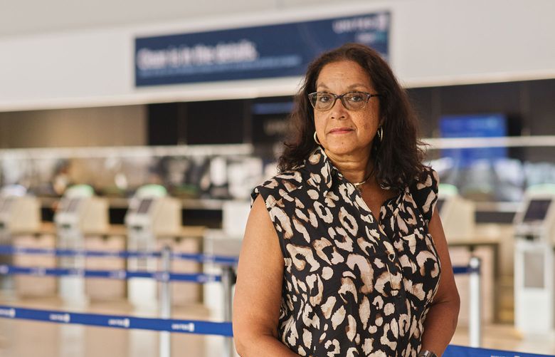Andrea Jones, who had a nest egg and good benefits to cushion her early retirement from a 28-year career at United Airlines to protect her husband from COVID-19, at Newark Liberty International, in  Newark, N.J., Aug. 6, 2021. According to research from the New School for Social Research, far more older workers have retired during the pandemic than during other recessions, and a significant portion of them could soon find themselves in financial trouble. (Gili Benita / The New York Times)