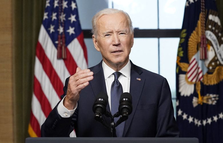 President Joe Biden speaks from the Treaty Room in the White House on Wednesday, April 14, 2021, about the withdrawal of the remainder of U.S. troops from Afghanistan. (Andrew Harnik/Pool/Abaca Press/TNS) 24180970W 24180970W