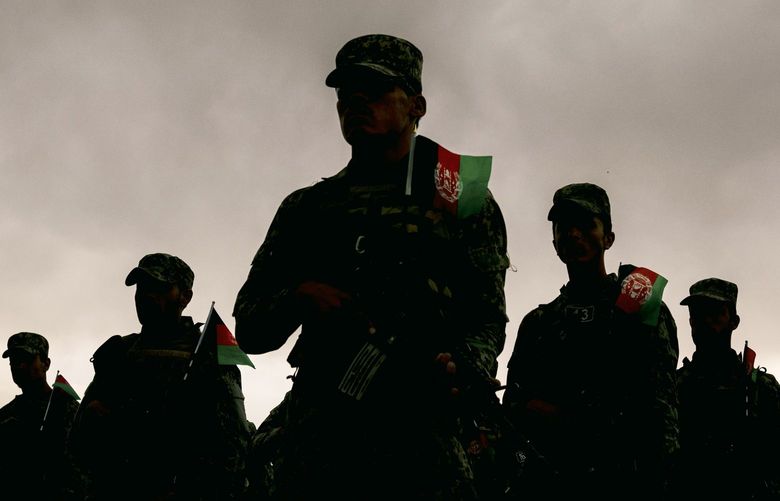 Afghan Security forces parade in a base in Kabul in April 2021. MUST CREDIT: Photo for The Washington Post by Lorenzo Tugnoli