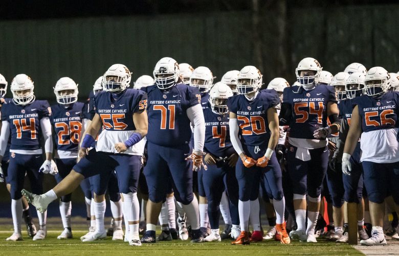 FOOTBALL FILE —

The Eastside Catholic Crusaders come out to face the O’Dea Fighting Irish on their home turf in Sammamish Friday March 5, 2021. Eastside Catholic won, 20-0.



 216497