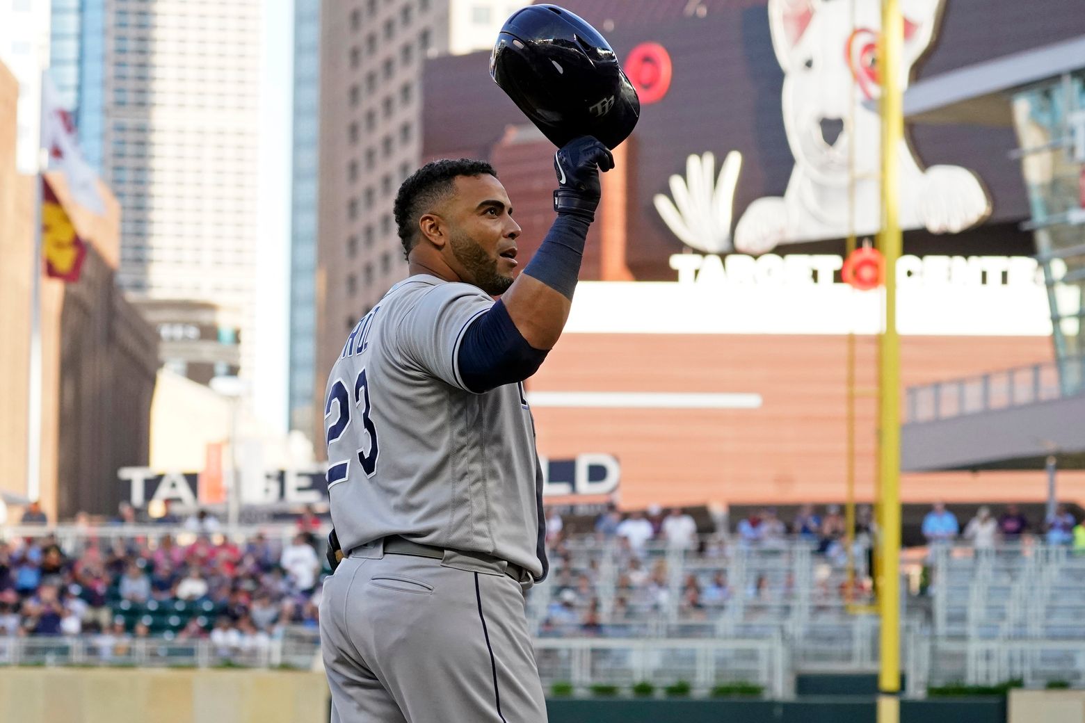 San Diego Padres' Nelson Cruz wears the team's home-run sombrero before a  baseball game against the Minnesota Twins, Tuesday, May 9, 2023, in  Minneapolis. (AP Photo/Abbie Parr Stock Photo - Alamy