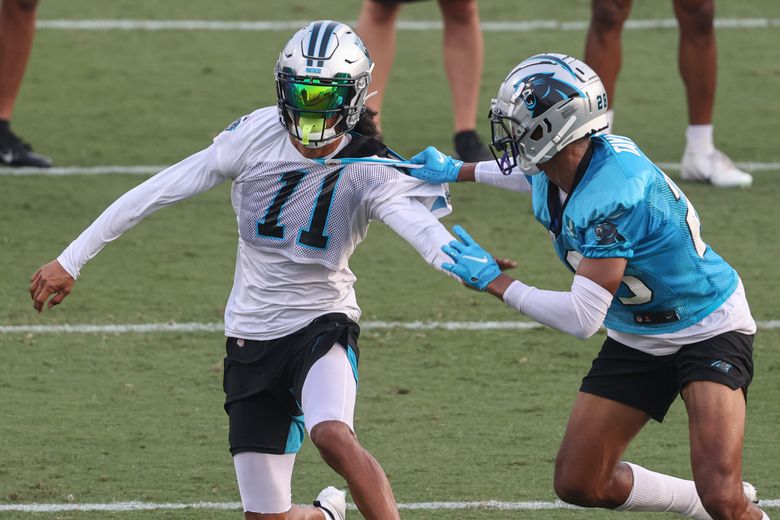 Carolina Panthers free safety Jeremy Chinn (21) yells instructions during  an NFL football game against the Tampa Bay Buccaneers, Sunday, Dec. 26,  2021, in Charlotte, N.C. (AP Photo/Brian Westerholt Stock Photo - Alamy